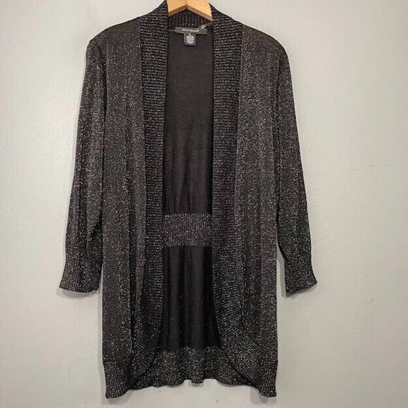 89th & Madison Cardigan Size XL Black Silver Metallic Holiday Sparkle Shimmer - Picture 1 of 8